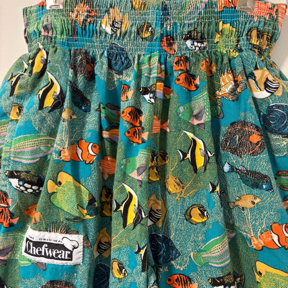 Unisex Vtg Chefwear Tropical Fish Print Baggy Pants Mens Small Made in USA 90s - Picture 9 of 12